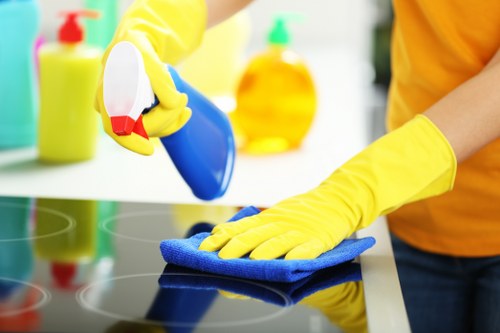 Technician wearing PPE during Westminster carpet cleaning